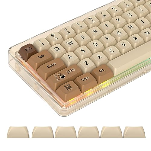 Coffee Cat PBT Dye-Sublimation Keycaps, XDA 138 Keys Custom | ANSI US standard Layout, for 61 64 68 87 104 108 Mechanical Keyboard, Durable wear-resistant , perfect for DIY builds - color: Cafe cat