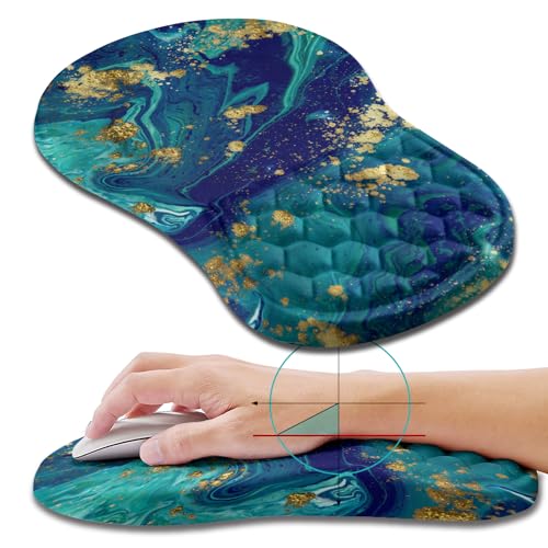 Hokafenle Ergonomic Mouse Pad Wrist Support, Wrist Rest Mousepad for Carpal Tunnel Pain Relief with Integrated Memory Foam Slope Massage Bulge (11.8x7.9 inch,Blue Gold - color: KM09-Blue Gold