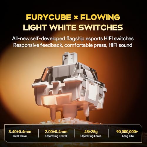 x FURYCUBE 68% Mechanical Gaming Keyboard with RGB Backlit, Wired Keyboard Volume Knob Gasket Mount with PBT Keycaps,Pre-lubed Linear Switches, Hot-Swap Creamy Keyboard, for FPS Games - color: Cream White