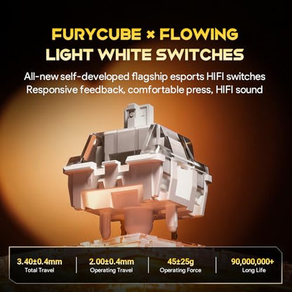 x FURYCUBE 68% Mechanical Gaming Keyboard with RGB Backlit, Wired Keyboard Volume Knob Gasket Mount with PBT Keycaps,Pre-lubed Linear Switches, Hot-Swap Creamy Keyboard, for FPS Games - color: Cream White