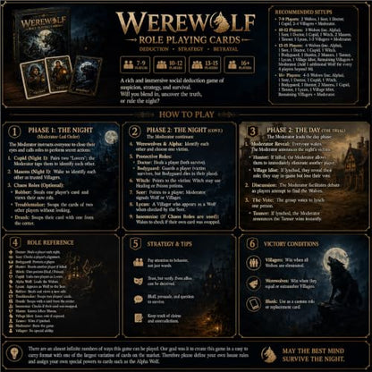 KAIU Werewolf Card Game, Social Deduction Party Game with 18 Unique Roles, Gothic Artwork 52 Role Cards & 3 Description Cards for Large Groups Family Game Night, 7-16+ Players