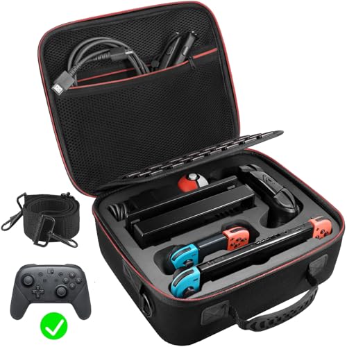 VORI Carrying Case for Nintendo Switch/Switch OLED Model (2021), Hard Travel Storage Protective Case with Handle and Shoulder Strap for Pro Controller, Poke Ball Plus and Switch Accessories, Black - color: Black