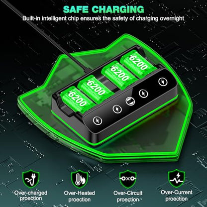 DINOSTRIKE 4X 6200mWh Battery Pack Compatible with Xbox One/Series S/X Controller Charging Station【Extended USB C Cable】 Rechargeable Battery Pack for Xbox - size: M-4Pack 6200mWh