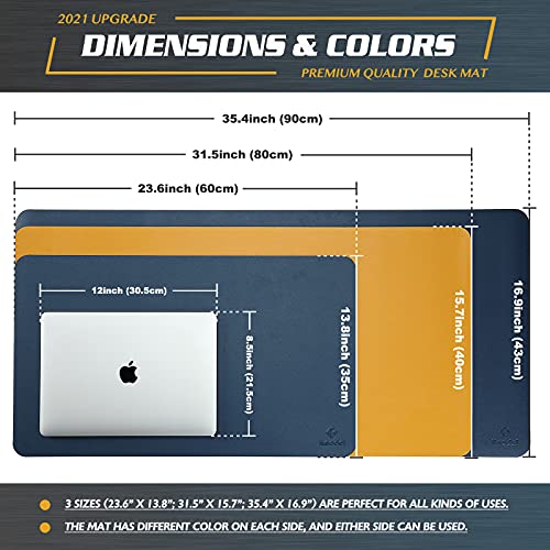 K KNODEL Large Office Leather Desk Mat, Mouse and Keyboard Pad, Computer and Laptop Mat, Desktop Protector and Cover, Writing Pad and Blotter (31.5"x15.7", Dark Blue) - color: Dark Blue, size: 31.5" x 15.7"