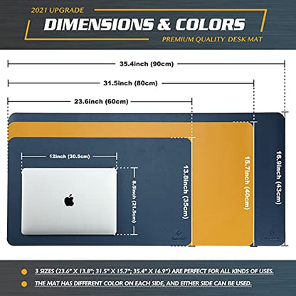 K KNODEL Large Office Leather Desk Mat, Mouse and Keyboard Pad, Computer and Laptop Mat, Desktop Protector and Cover, Writing Pad and Blotter (31.5"x15.7", Dark Blue) - color: Dark Blue, size: 31.5" x 15.7"