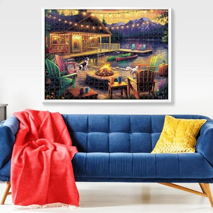 500 Pieces Dog Puzzles for Adults, Evening Bonfire Puzzle for Adults Seniors, Retro Style Puzzle 500 Pieces, Gift for Birthday, Home Decor, Fun for Family Entertainment(20.5 * 15 in) - style: Evening Bonfire
