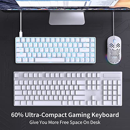DIERYA T68SE 60% Gaming Mechanical Keyboard,Ultra Compact Mini 68 Key with Brown Switch Wired Keyboard,Anti-Ghosting Keys, for Windows Laptops and PC Gamers,White - color: White/Brown Switch, size: Wired