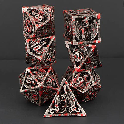KERWELLSI Hollow DND Dice Set D&D with Gifts Box, 7pcs Polyhedral Metal D and D Dice for Role Playing Game, Dungeon Dragon Dice D20 D12 D10 D8 D6 D4 (Blood) - color: Blood