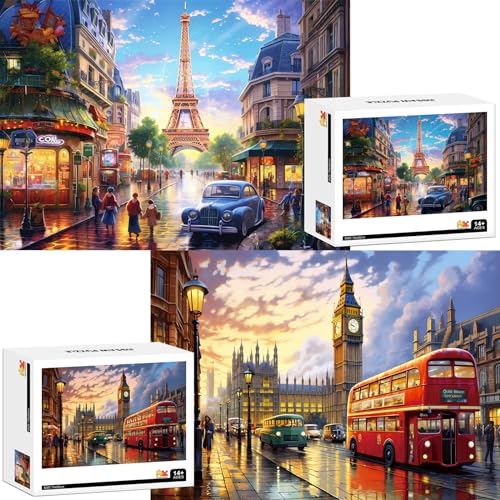 2 Pack Puzzles for Adults 1000 Pieces-Big Ben and Eiffel Tower Difficult Jigsaw Puzzles for Adults,Hard Jigsaw Puzzle Decorations DIY Leisure Game Toy Suitable Family Friends(27.5x20 inches) - style: Big Ben and Eiffel Tower