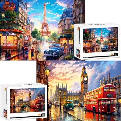 2 Pack Puzzles for Adults 1000 Pieces-Big Ben and Eiffel Tower Difficult Jigsaw Puzzles for Adults,Hard Jigsaw Puzzle Decorations DIY Leisure Game Toy Suitable Family Friends(27.5x20 inches) - style: Big Ben and Eiffel Tower