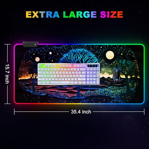 ARTSO Extra Large RGB Gaming Mouse Pad with 14 Light Modes, Extended Soft LED Mousepad, Anti-Slip Rubber Base, Computer Keyboard Mat (35.4 x15.7 Inch), Mysterious Tree - color: Mysterious Tree