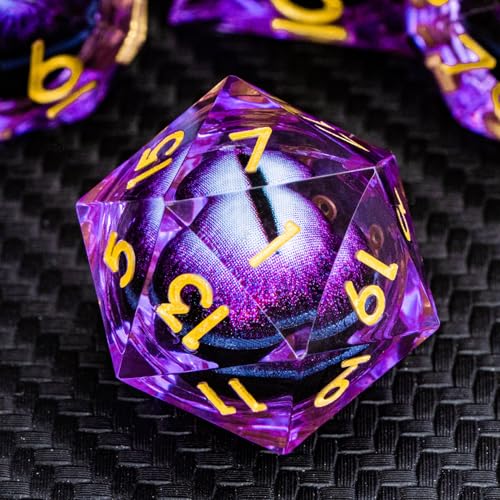 ARUOHHA DND Resin Dice Dragon Eye Dice Liquid Core Purple Sharp Edged Dice Set with Gift Box, Dungeons Polyhedral D and D Dice Set Compatible with D&D Role Playing Game D20 D12 D10 D8 D6 - color: Ly01-purple