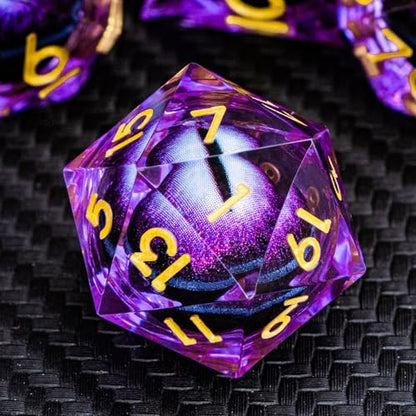 ARUOHHA DND Resin Dice Dragon Eye Dice Liquid Core Purple Sharp Edged Dice Set with Gift Box, Dungeons Polyhedral D and D Dice Set Compatible with D&D Role Playing Game D20 D12 D10 D8 D6 - color: Ly01-purple