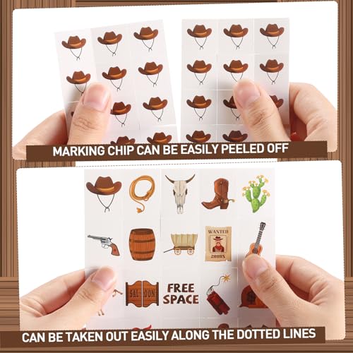 Blosssound Cowboy Bingo Game Set Bingo Cards for 24 Players Wild West Party Game for Family Activities Rodeo Holiday Cards for Western Party Favor - style: Cowboy