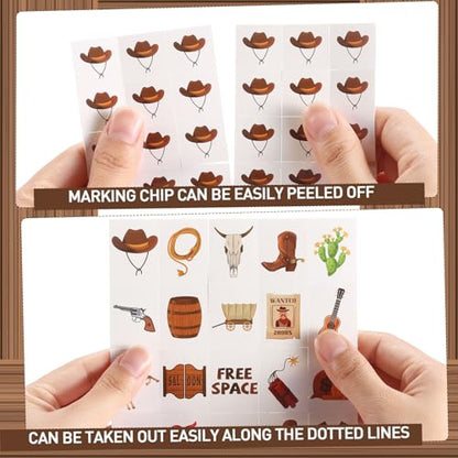 Blosssound Cowboy Bingo Game Set Bingo Cards for 24 Players Wild West Party Game for Family Activities Rodeo Holiday Cards for Western Party Favor - style: Cowboy