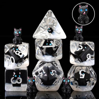 Resin D&D Dice Set, Polyhedral Black Cat Dice for Dungeons and Dragons Role Playing Games (D20, D12, D10, D8, D6, D4) for Ages 15 and Up - color: Black Cat2