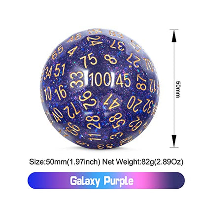 DNDND Galaxy Purple Resin D100 Dice 100 Sided Dice with Translucent Organza Bag for DND Dungeon and Dragons - color: Galaxy Purple