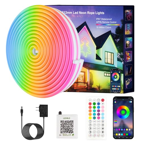 Neon Rope Lights,65.6FT RGB LED Strip Lights, App Control, IR Remote, Music Syncing, Outdoor IP67 Waterproof, Flexible Strip Cuttable for Bedroom, Gaming, Party(2 Rolls of 32.8FT) - size: 2x32.8FT