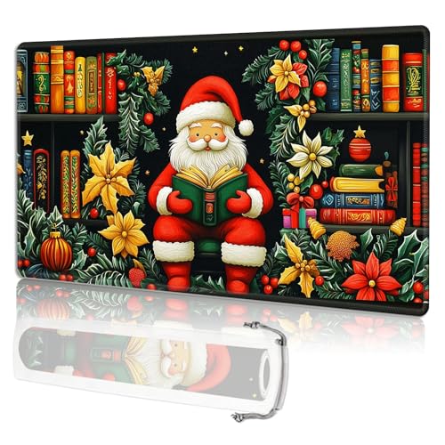 for MTG Playmat TCG Card Game Mat with Stitched Edges,Board Game Mats Non-Slip Waterproof Rubber Base 24 x 14 inch for CCG RPG DTCG Trading Card,Santa Reading Books - color: Santa Reading Books