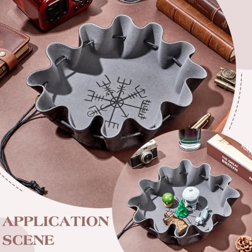 WADORN 2Pcs Dice Tray Circle Drawstring Bags Rolling Drawstring Dice Bags with Compass Pattern for Jewelry Keys, Rolling Bag Dices Tray Storage Case Pouches Holder for RPG Players Tabletop Gamer