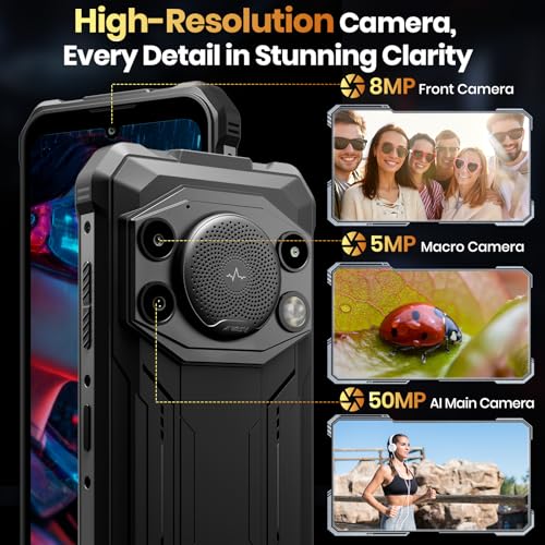 FOSSIBOT F110 Pro Rugged Smartphone Unlocked 5G Android 15, 128dB Loudest Speaker 20GB+128GB /2TB 10000mAH, 6.7'' HD Display 50MP Rear Camera, IP68/69K Waterproof, NFC/Dual SIM/Widevine L1 - color: Blackr