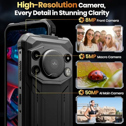 FOSSIBOT F110 Pro Rugged Smartphone Unlocked 5G Android 15, 128dB Loudest Speaker 20GB+128GB /2TB 10000mAH, 6.7'' HD Display 50MP Rear Camera, IP68/69K Waterproof, NFC/Dual SIM/Widevine L1 - color: Blackr