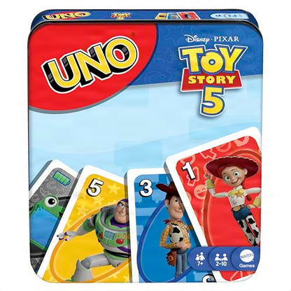 Mattel Games UNO Disney and Pixar Toy Story 5 Card Game | Movie-Inspired Deck with Special Movie Fule, For Kid & Family Nights, Play During Parties, Travel & Camping