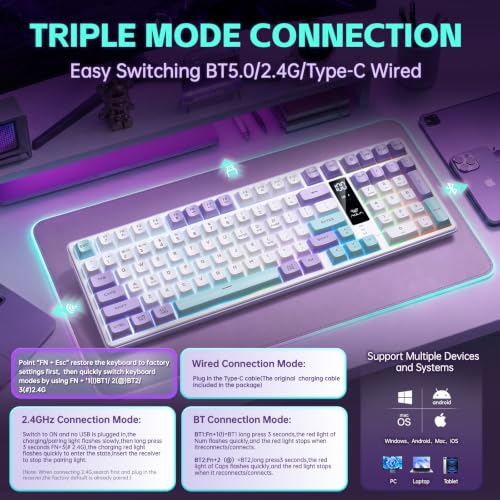 Aula S99pro V2 Full Size Gaming Keyboard,Wireless Creamy Membrane Keyboard | Tri-Mode Bluetooth/2.4GHz/USB-C,16.8mil RGB Backlit,Media Digital Screen,4000mAh Computer Wireless Keyboard with Number Pad - color: White & Green & Red
