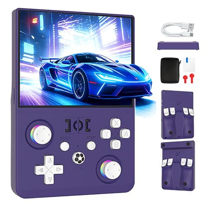 R36MAX 2 Retro Handheld Game Console, 4.5 Inch IPS HD Screen Portable Retro Game Console, 1.5GHz CPU Support 30+ Emulator Console Video Game Console, 4000mAh (Purple) - color: Purple
