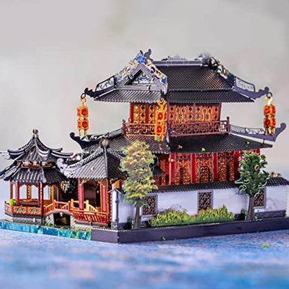 MU 3D Metal Puzzle for Adult Chinese Landscape Architecture Suzhou Style Gardens, DIY Miniature Model Kits for Beginner Building Birthday Gift, 110pcs - color: Suzhou Style