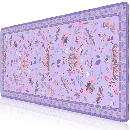 iCasso Purple Large Mouse Pad, Desk Matt for Desktop | XXL Desk Mat for Keyboard and Mouse, Anti-Slip Big Mousepad Computer Mat with Stitched Edges - color: Insect-purple