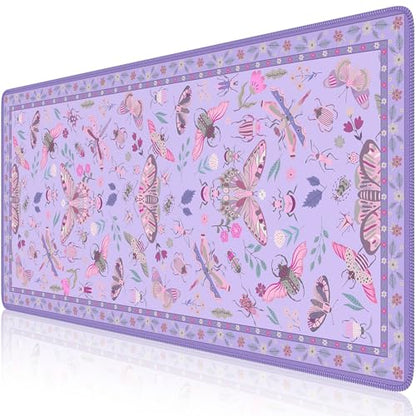 iCasso Purple Large Mouse Pad, Desk Matt for Desktop | XXL Desk Mat for Keyboard and Mouse, Anti-Slip Big Mousepad Computer Mat with Stitched Edges - color: Insect-purple