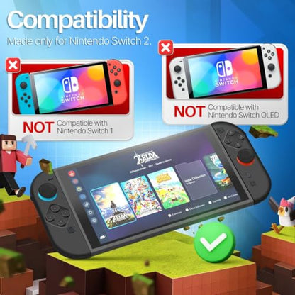 TNP JoyCon 2 Case Cover for Nintendo Switch 2 2025 - Soft Anti-Slip Silicone Protective Skin with Thumb Grip Caps Compatible with Nintendo Switch 2 Joy-Con 2 Controllers, 2 Pack (Black) - color: Black