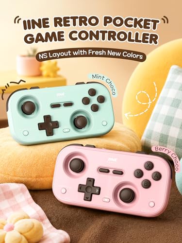 IINE Retro Pocket Game Controller with Hall Effect Joysticks, Switch 1 & 2 Compatible, Wireless Gamepad for Steam Deck, PC, Android, iOS, Customizable D-Pad, Vibration & Motion Control (Mint Choco) - color: Mint Choco