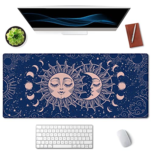 SSOIU Large Mouse Pad, Astrology Desk Mat for Desktop, Women Girls Waterproof Gaming Mousepad, Crescent Moon and Sun Computer PC Laptop Protector Writing Pads for School Office Home 35.5" x 15.7" - color: Crescent Moon and Sun