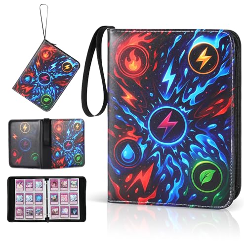 Trading Card Binder, 9-Pocket, Holds 1080 Cards, 120 Pages Side-Loading Card Album, PU Leather, Acid-Free Archival Sleeves, Durable Organizer for MTG, TCG & Sports Cards, Gift for Kids, Boys and Girls - color: 9-Blue and black