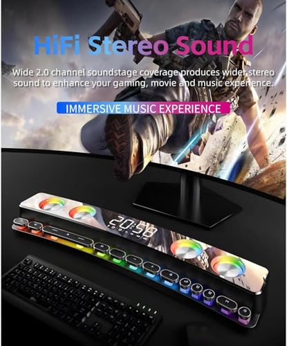 Cuifati SH39 Gaming Computer Speakers Dynamic RGB Gaming Speakers with Subwoofer Bluetooth Desktop Speaker, for Laptops Monitors Projectors Phones PC /5 (Black)