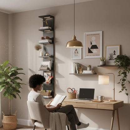 7 Tier Led Light Wall Shelves, Black | Lack Wall Shelf Unite,Vertical Shelf with Remonte Control,Black Shelves - color: 7 Tier Black
