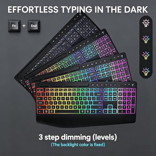 2200mAh RGB Backlit Wireless Keyboard & Mouse, 2.4G Silent Rechargeable | Full-Sized Ergonomic Combo With Wrist Rest, Phone Holder, Auto Sleep Mode, Compatible With Windows, Mac, PC, Laptop,LIZRROT