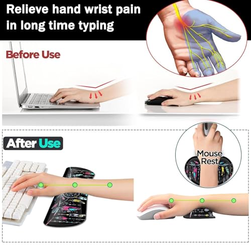 Large Gaming Mouse Pad+ Keyboard Wrist Rest Set, Ergonomics Memory Foam Mouse Mat Wrist Rest Support for Home Office, Waterproof Extended Mousepad 31.5x11.8in, Dream Catcher Black Desk Pad - color: Yvb-mousepad-9-f-167