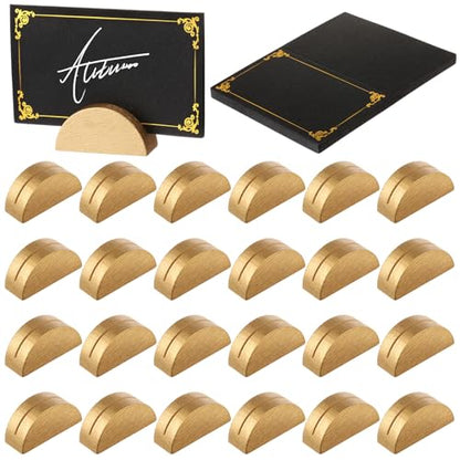 Colingmill 24 Pcs Wooden Table Number Stands with Tented Cards,Gold, Black | Wedding Table Name Holder Semicircular Design Place Card Holders for Retail Shop Wedding Party Events - color: Gold, Black