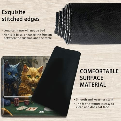 MTG Playmat with Zones, TCG Card Game Play Mat with Stitched Edges, Non-Slip Rubber Base Gaming Desk Mat, Smooth Surface 24 x 14 Inch, Cats Play Poker - color: Cats Play Poker, size: Zone 1