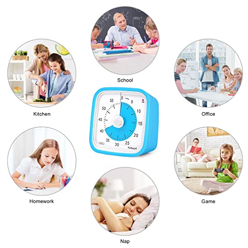Visual Timer, Silent 60-min Countdown Timer for Kids, Blue Blue | Protective Case, Time Management Tool, Mute and Ringing Alarm Available, Low Power Reminder, for Study,Game,Work,Fitness etc - color: Blue Blue