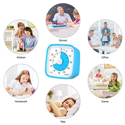 Visual Timer, Silent 60-min Countdown Timer for Kids, Blue Blue | Protective Case, Time Management Tool, Mute and Ringing Alarm Available, Low Power Reminder, for Study,Game,Work,Fitness etc - color: Blue Blue