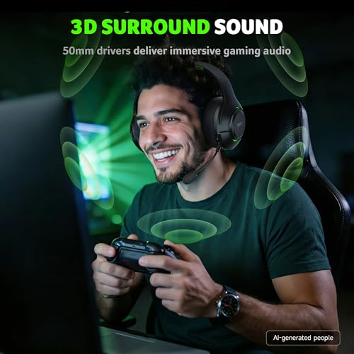 Acer Wireless Gaming Headset for Xbox Series X|S & Xbox One, Bluetooth 5.4 Headphones with Noise Canceling Mic, 3D Surround Sound, 40H Battery, Compatible with PC, PS5, Switch, Mac - Black Green