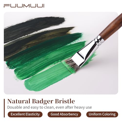 Fuumuui Professional Paint Brush Set, 4Pcs Natural Badger Hair with Flat Shape Blending Mop Oil Paint Brushes for Acrylic Painting Oil and Gouache - style: Flat