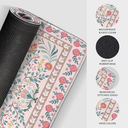 Pink Floral Large Gaming Mouse Pad Desk Mat 31.5"x15.7" | Extended Mousepad, Non-Slip Rubber Base , Stitched Edges, for Computer/Laptop/Office/Home - color: Pink Floral
