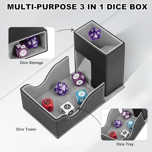 Dice Roller Tower, Magnetic Dice Tray for Rolling, Foldable Leather Dice Organizer Tower Fits for Dungeons & Dragons, MTG DM and Player, Black & Gray - color: Black & Gray, style: Style A