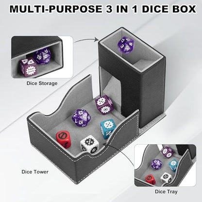 Dice Roller Tower, Magnetic Dice Tray for Rolling, Foldable Leather Dice Organizer Tower Fits for Dungeons & Dragons, MTG DM and Player, Black & Gray - color: Black & Gray, style: Style A
