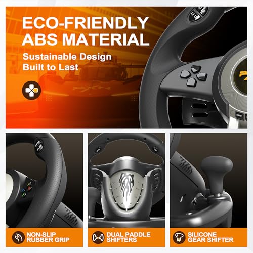 PXN V3 Pro Gaming Steering Wheel with Pedals | Dual Motor Vibration Feedback, Beginner Sim Racing Wheel for PC, PS4, Xbox Series S, Xbox Series X, Xbox One and Switch - color: Black